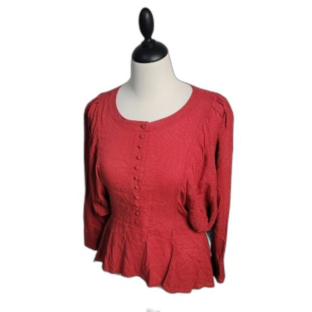 Maeve Anthropologie Chatham Red with White polka-dot Blouse size Sm 100% Rayon